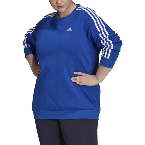 adidas Women's 3-Stripe Fleece Sweatshirt * Bold Blue/White, Size 2Xwom812 - Picture 1 of 5